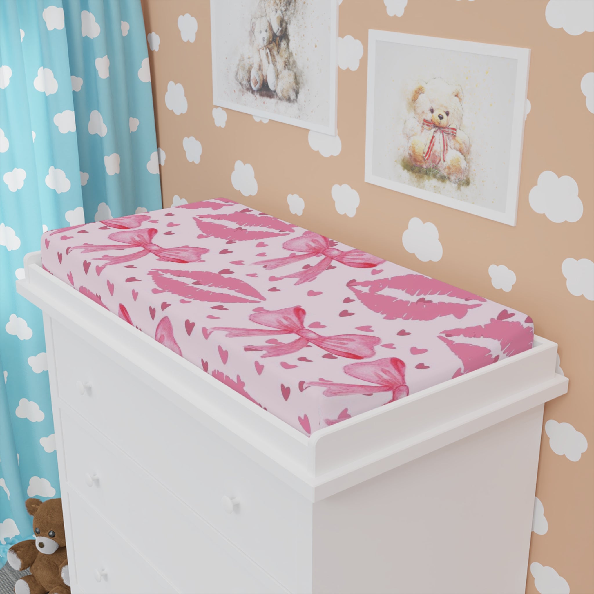 Baby Changing Pad Cover, Adorable Nursery Decor, Baby Shower Gift, Valentine's Day Theme, Cute Bow Design