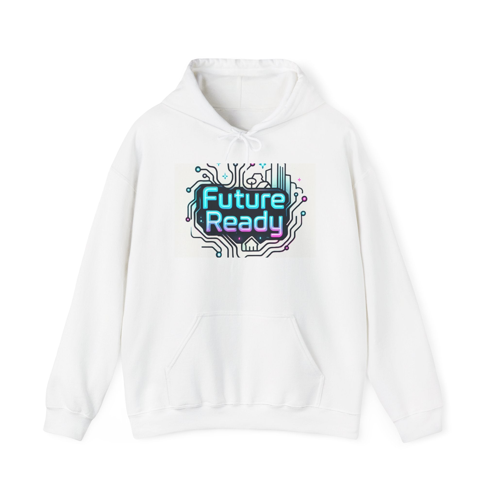 White hoodie with 'Future Ready' graphic on a white background