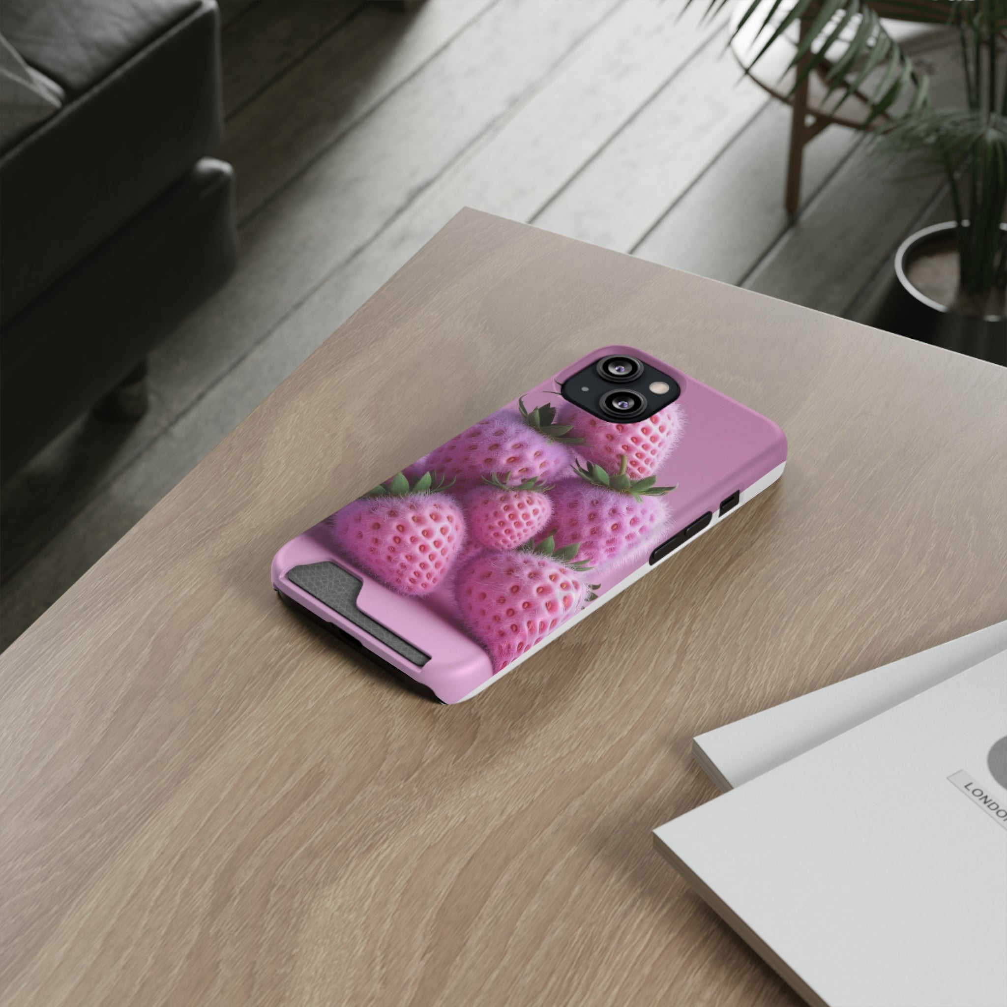 iPhone 13 case, Cute Strawberry Phone Case with Card Holder, Perfect Gift for Fruit Lovers, Cute Tech Accessory, Strawberry Lover's Gift, Summer Vibes