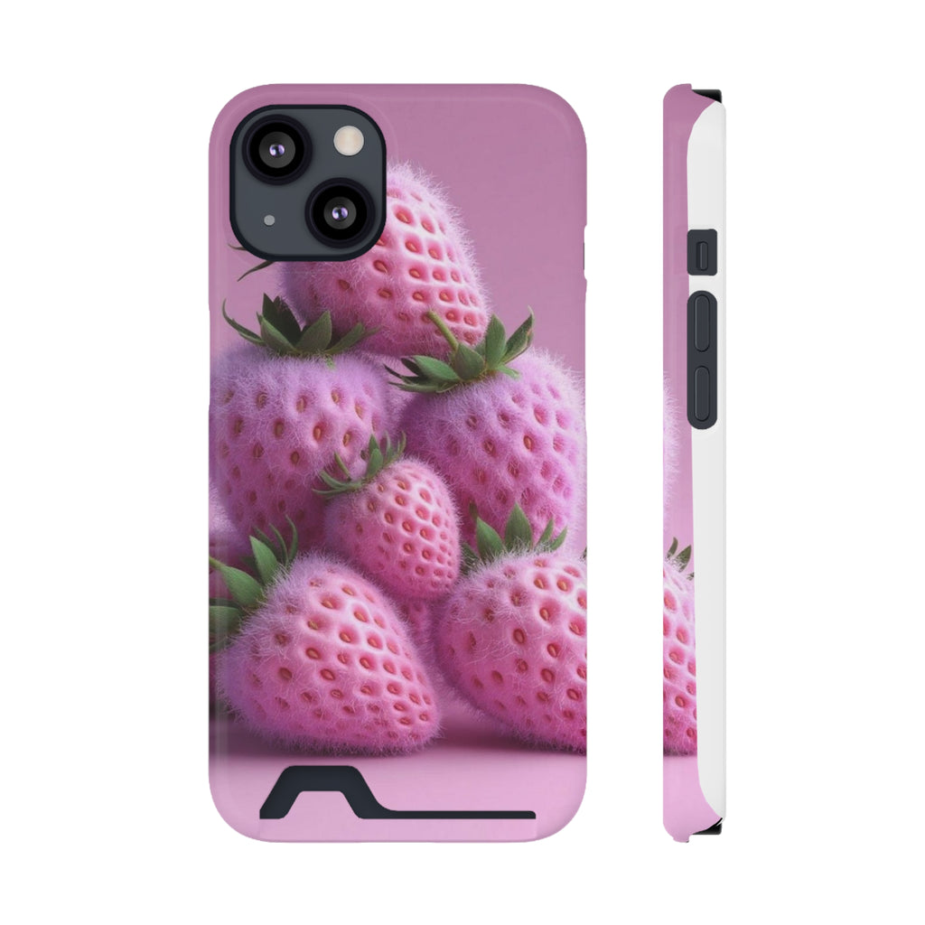 iPhone 13 case, Cute Strawberry Phone Case with Card Holder, Perfect Gift for Fruit Lovers, Cute Tech Accessory, Strawberry Lover's Gift, Summer Vibes
