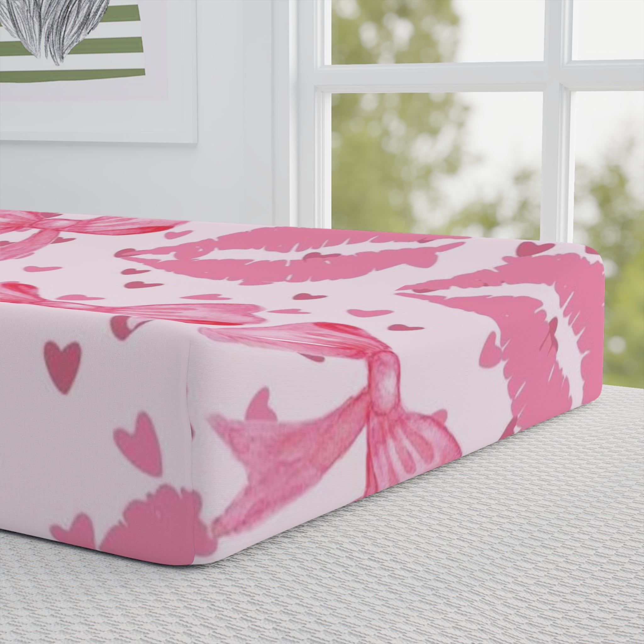 Baby Changing Pad Cover, Adorable Nursery Decor, Baby Shower Gift, Valentine's Day Theme, Cute Bow Design