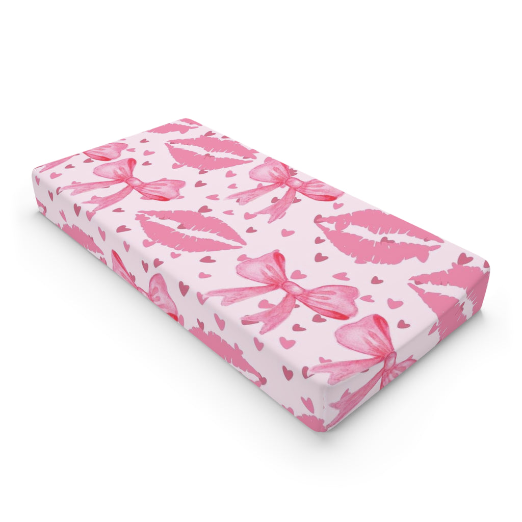 Baby Changing Pad Cover, Adorable Nursery Decor, Baby Shower Gift, Valentine's Day Theme, Cute Bow Design