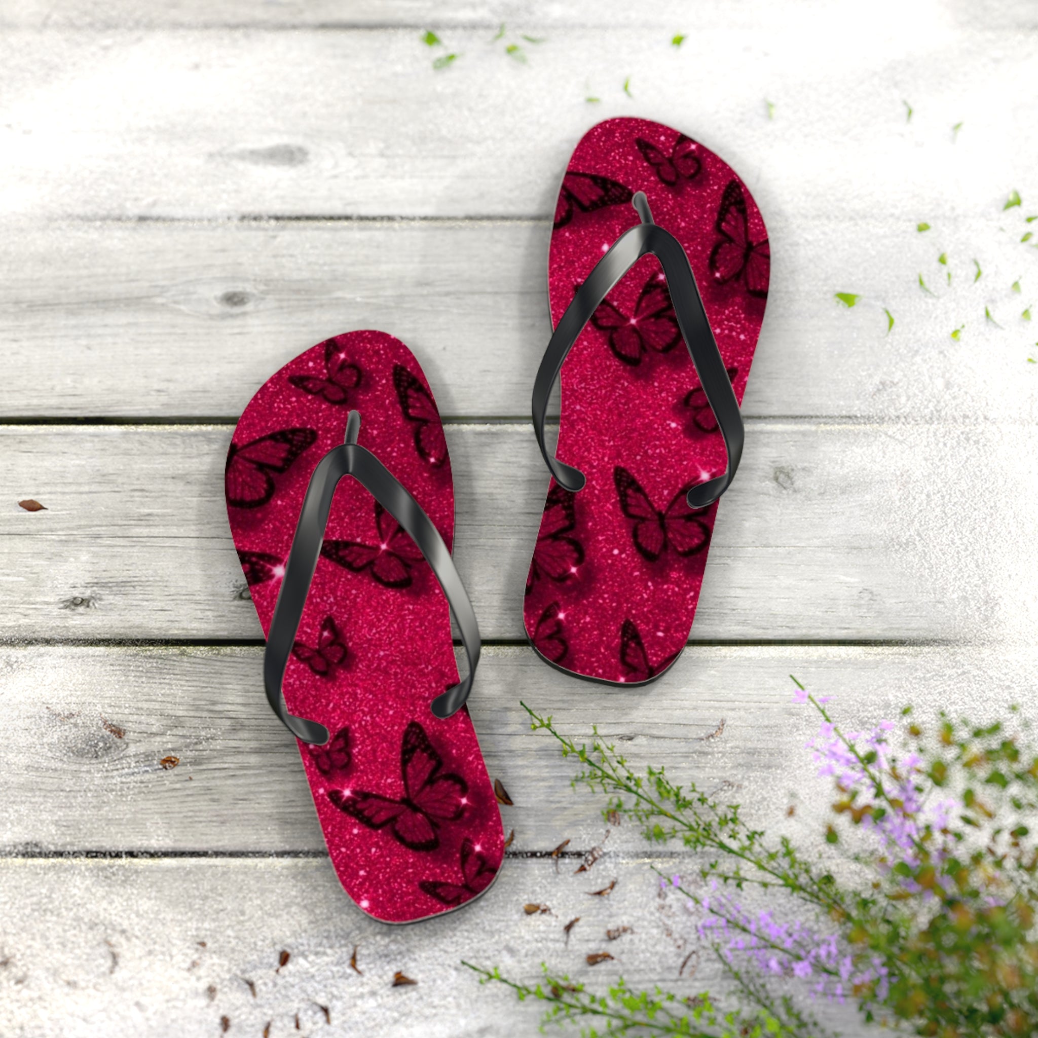 Flip Flops, Sparkly Butterfly Flip Flops | Summer Footwear, Beach Wear, Pool Party, Vacation Sandals, Cute Summer Accessories