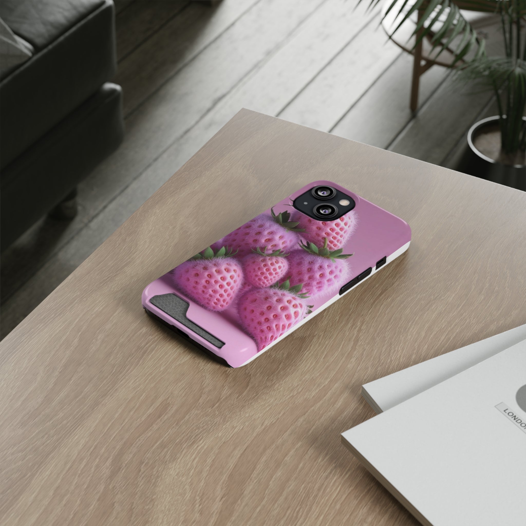 iPhone 13 case, Cute Strawberry Phone Case with Card Holder, Perfect Gift for Fruit Lovers, Cute Tech Accessory, Strawberry Lover's Gift, Summer Vibes