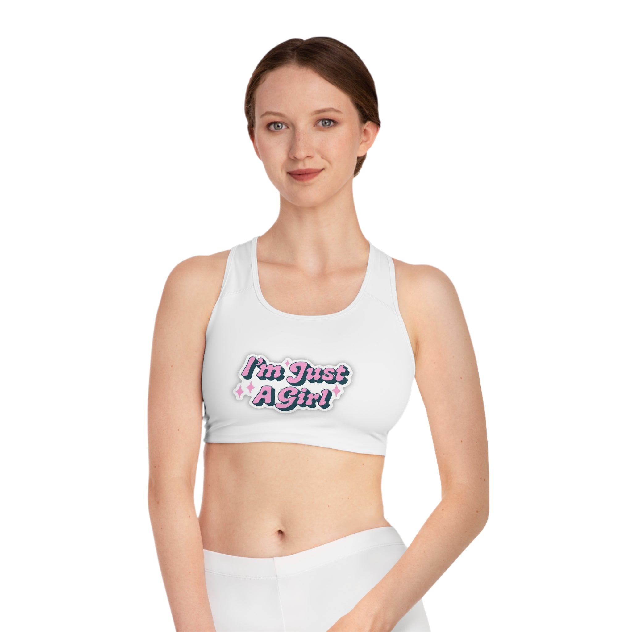 Sports Bra, Feminine Sports Bra - I'm Just A Girl, Workout Gear, Activewear, Gym Top, Fitness Apparel, Casual Wear