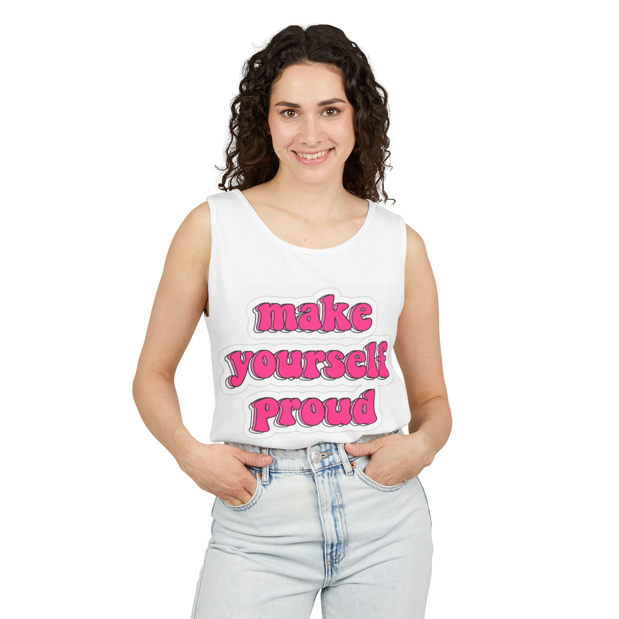Tank Top, Cheerful Motivational Tank Top, Unisex Garment-Dyed Apparel for Confidence, Perfect for Summer, Wellness Gifts, Positive Affirmations, [...]